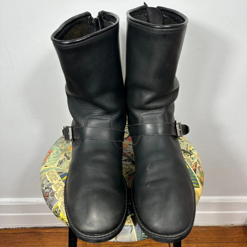 Harley Davidson Engineer Boots Mens Black Good Leather Back‎ Zip Buckle Biker